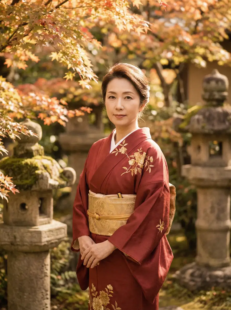 一位身穿暗红色和服的优雅 降魔天师在线观看 在日式庭院中
